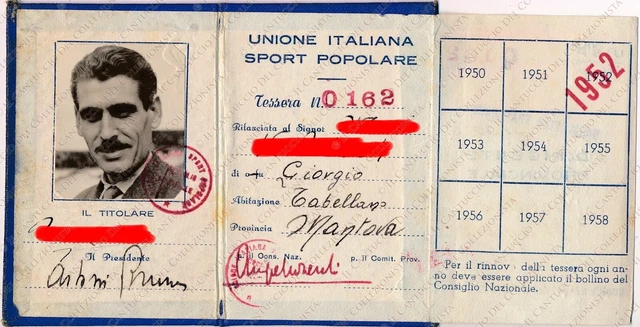 1952 UISP Unione Italiana Sport Popolare UISP fotoreporter tessera