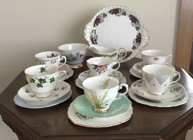 Vintage China Mix Mis Match Afternoon Tea Party Set 6 Cup Plate Saucer Bowl Jug