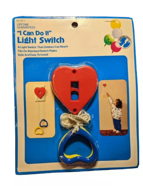 VTG 1987 NURSERY Toddler I Can Do It LIGHT SWITCH Cover Reachable Red Blue Heart