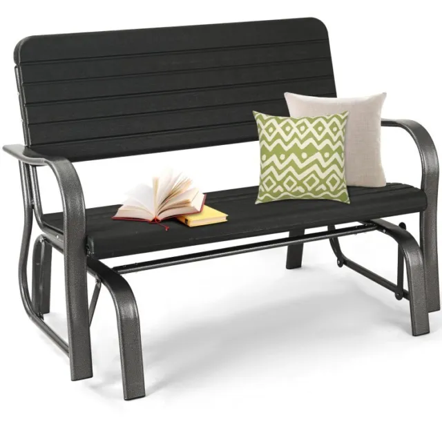 Outdoor Patio Swing Porch Rocker Glider Bench Loveseat Garden Seat Steel Black