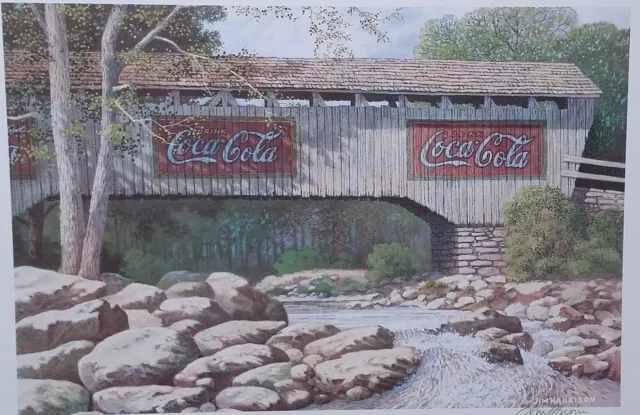 COCA COLA Bridge in Shade Over Creek, Nostalgia Print, Jim Harrison