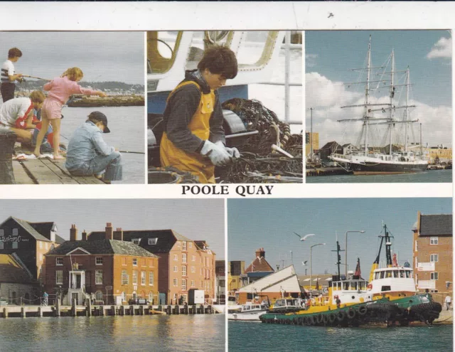 Poole Quay Dorset Multiview Postcard used crease