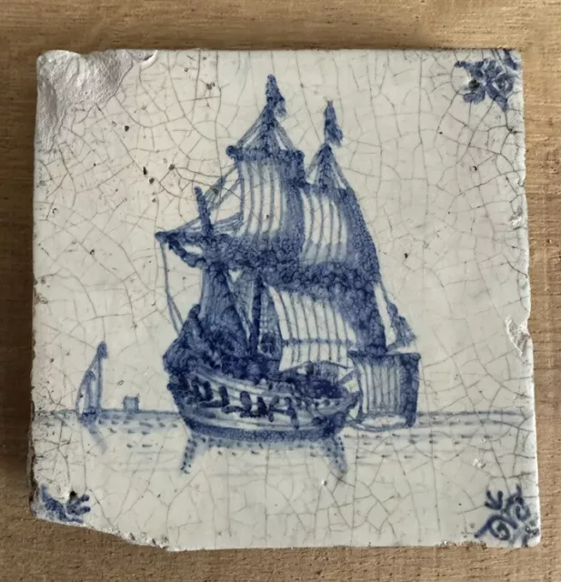 Fliese Kachel antik alt antique dutch tile tuile Schiff Delft Art tegel ship