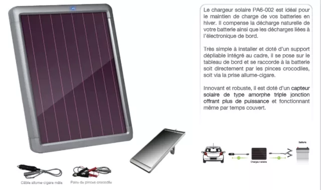 Chargeur panneau solaire 2W Maintien de charge batterie auto moto camping car