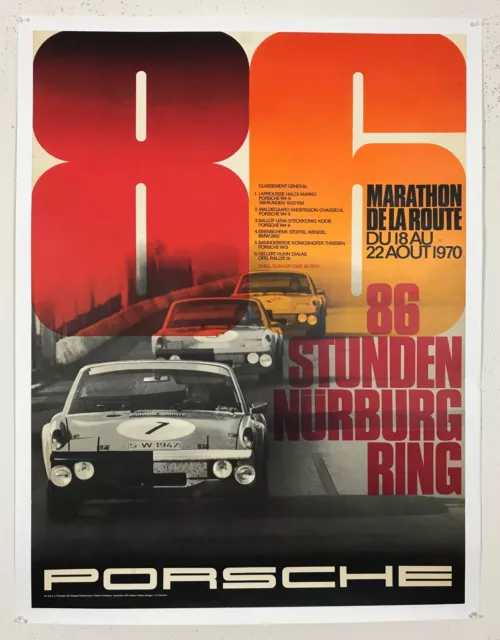 Porsche Marathon De La Route Poster Original 1970 German Strenger Linen Backed 2