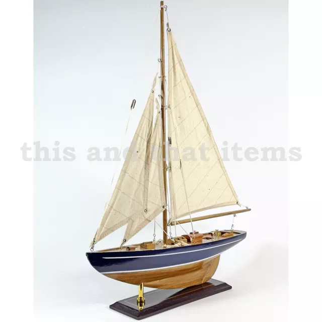 Segelyacht Modell Segelschiffmodell Standmodell Holz Höhe 54 Cm Blau Natur Sy10