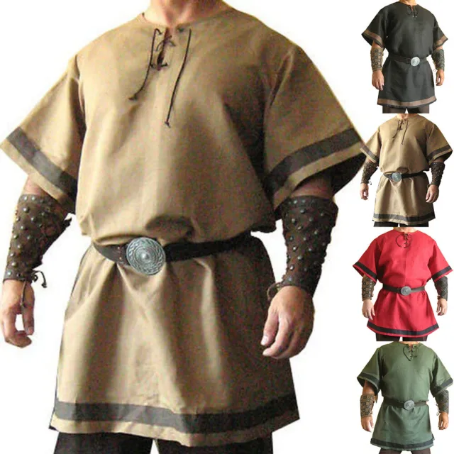 Herren Mittelalter Renaissance Tunika Top Wikinger Nordmann Pirat Kostüm Cosplay