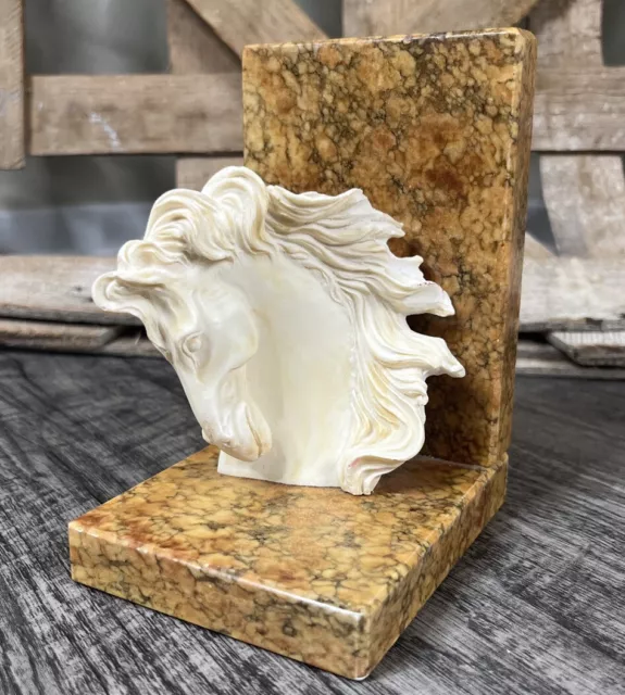 Vintage Equestrian Hand-carved Alabaster Bookend Horse Sculpture Made In Italy
