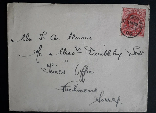 GB KEV11  1909 cover 1d red dated Yiewsley cancel