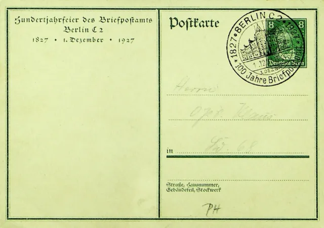 Deutschland 1927 Berlin Post Büro Centenary Postman Illustrated Used 8pf Ppc