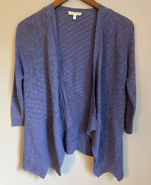 EILEEN FISHER Open Cardigan Sweater Lightweight Linen Cotton Knit Blue Petite S