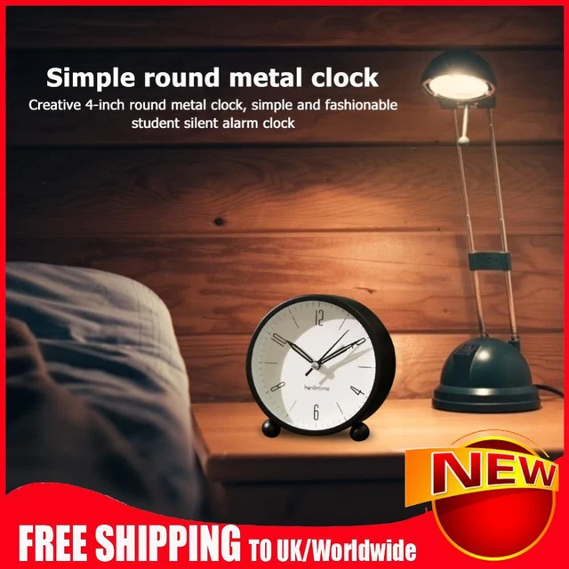 Orologio da scrivania rotondo 4 pollici silenzioso silenzioso sveglia luminosa moda (nero)