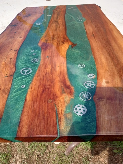 Live edge dark walnut with green epoxy table top, (table top only)