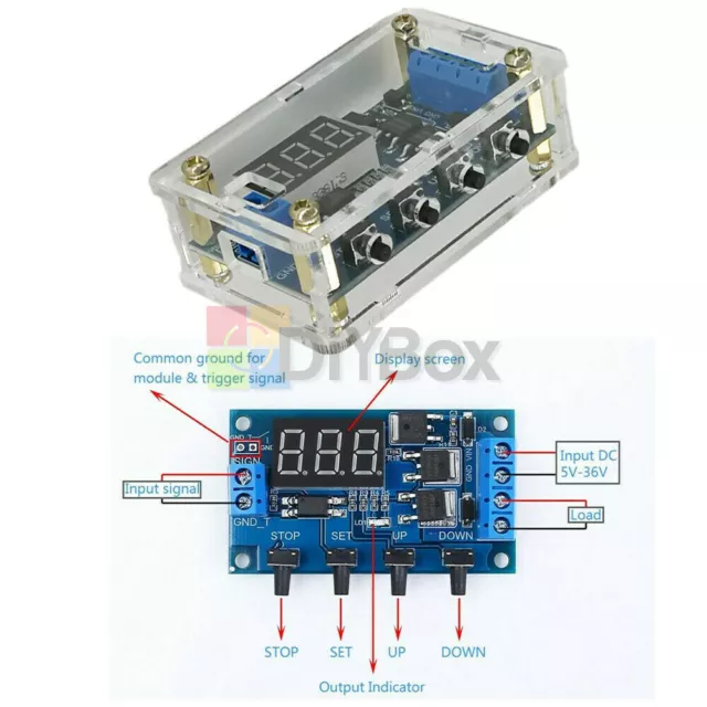 DC 5V-36V Trigger Cycle Timer Delay Relay Switch Circuit Module MOS Tube w/ Case