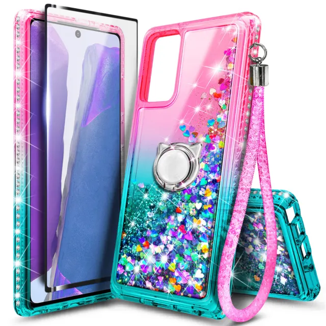 FOR SAMSUNG GALAXY S20 FE 5G Case, Liquid Glitter Phone Cover + Glass ...