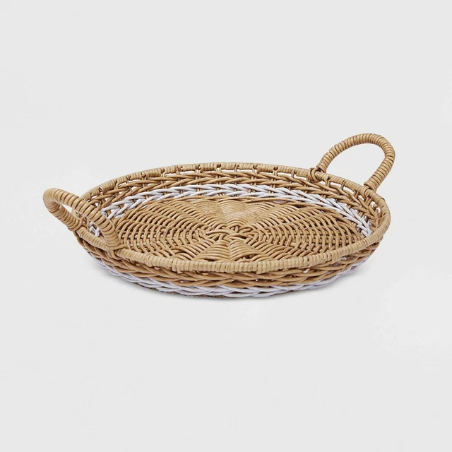 15" Round Wicker Basket with Handles Display Serving Tray Food Container Large