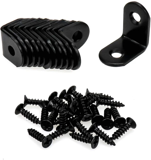 HONJIE 90 Degree Black Right Angle Brackets 2 Hole Small Metal Corner Braces for