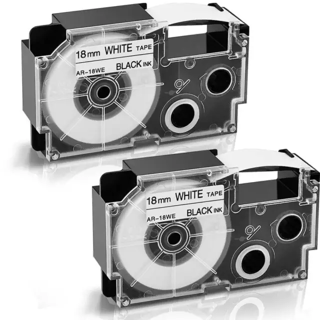2PK XR-18WE Black on White Label Tape for Casio KL-780 750B 7200 1500 750BA 3/4"