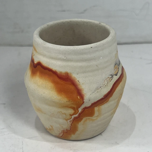 VINTAGE NEMADJI POTTERY Vase Indian Native Clay Orange Swirl