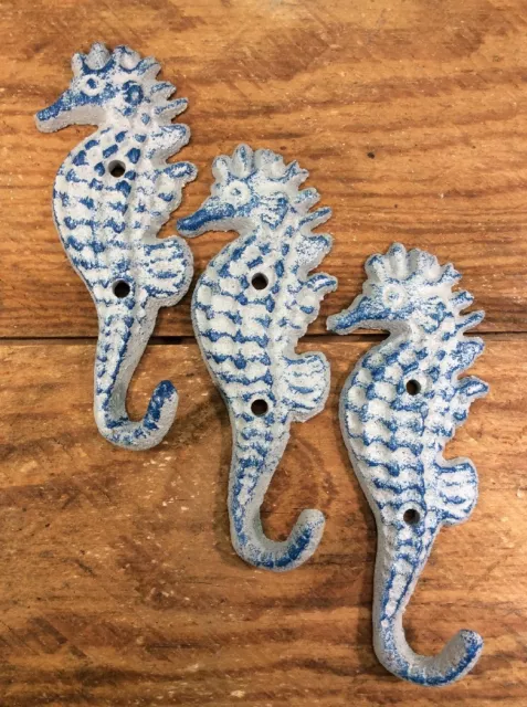 3 Seahorse Iron Rustic Coat Hooks Hat Wall Leash Key Bathroom Pool Sea Ocean