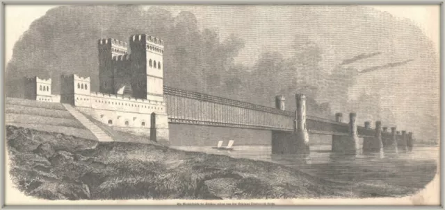 Tczew-Polen-Pommern "Die Weichselbrücke bei Dirschau" Original Holzstich v.1857