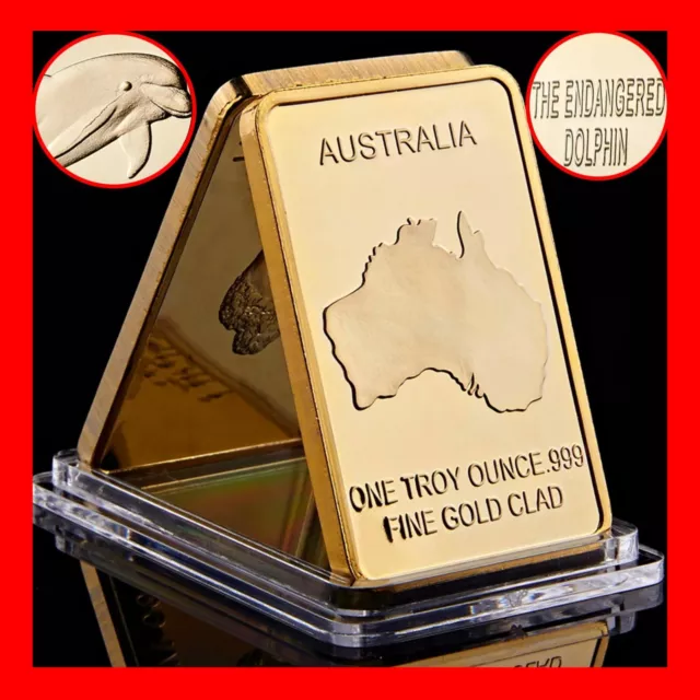 5 x 1 OZ Coin Ounce Bar Bullion .999 Fine Gold Clad Plated AUSTRALIA DOLPHIN