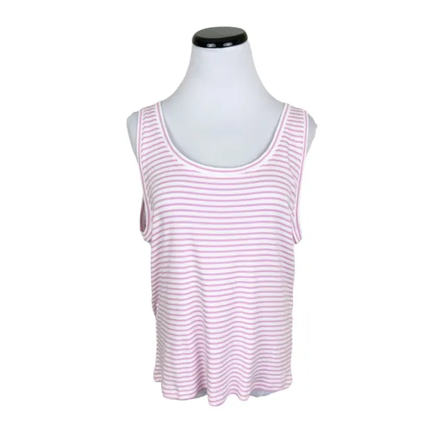 Vineyard Vines Striped Simple Tank Top Soft Pima Cotton Pink White Large