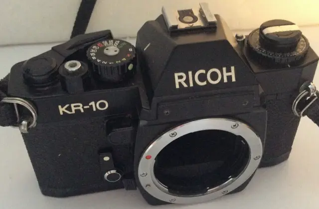 Ricoh KR-10 SLR 35mm Black Film Camera Body Only, Pentax K Mount, Shutter Jammed