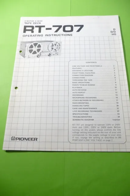 Manual/Operating Instructions for Pioneer RT-707, Original