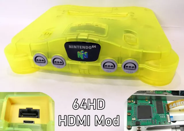 Nintendo 64 HDMI Mod Digital 64HD & Deblur N64 PAL / NTSC Version Gamebox yellow