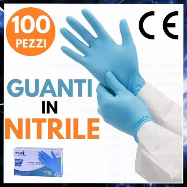 100 Guanti Monouso In Nitrile Senza Polvere Talco No Lattice Taglia S M L Xl Blu