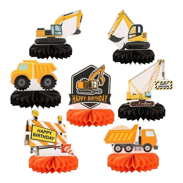 7 PIEZAS Camiones Tema Fiesta Decoraciones Construcción Panal Esquina Media Mesa De W9G5