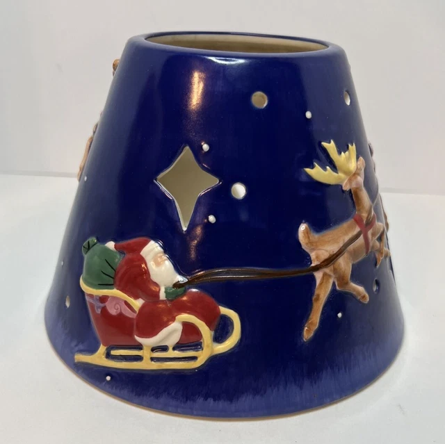 2004 Jim Shore Jar Candle Shade Dark Blue Santa And Reindeer Enesco