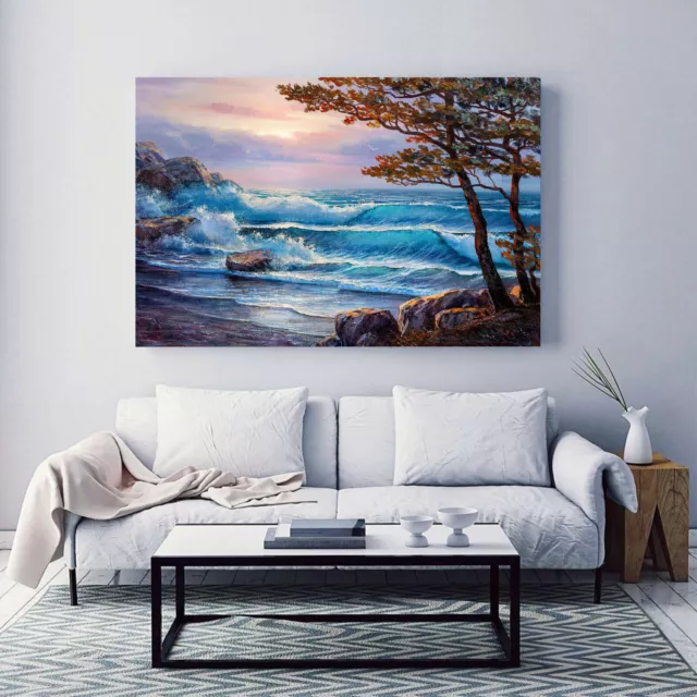 Rock Forest Beach Landscape Waves Canvas Wall Art Printing Painting Home Decor