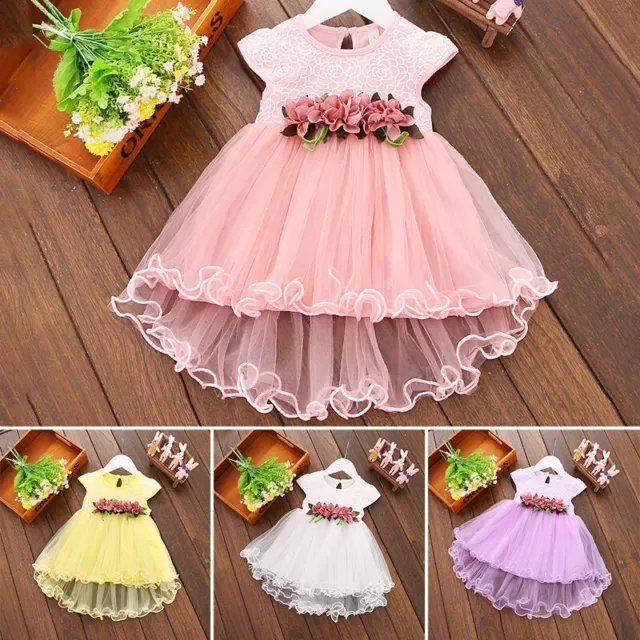 Newborn Baby Girl Princess Romper Dresses Floral Lace Outfits Party Clothes UK