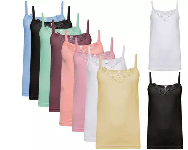 Ladies plain cotton wide strap vest top lace neck design cami tank camisole  1010