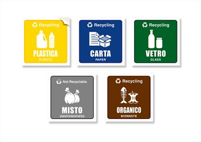 Mis Readyprint Adesivi per Raccolta Differenziata Full Color Illustrazioni 10x15 cm Etichette riciclo rifiuti 5 pz 