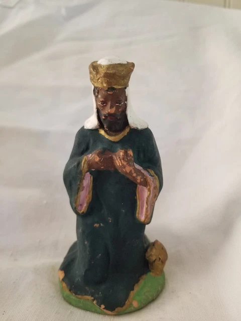 Santon Roi Mage Ancien En Terre Cuite – Cape Rouge – Hauteur 6 Cm – Vintage