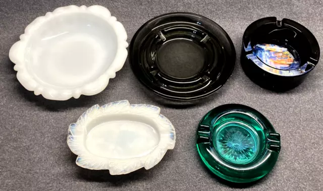 Lot of 5 Colored Glass Vintage MCM Retro Ashtrays