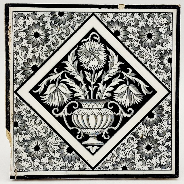Mintons Aesthetic Movement Black Transfer Printed Tile C1885 AE1