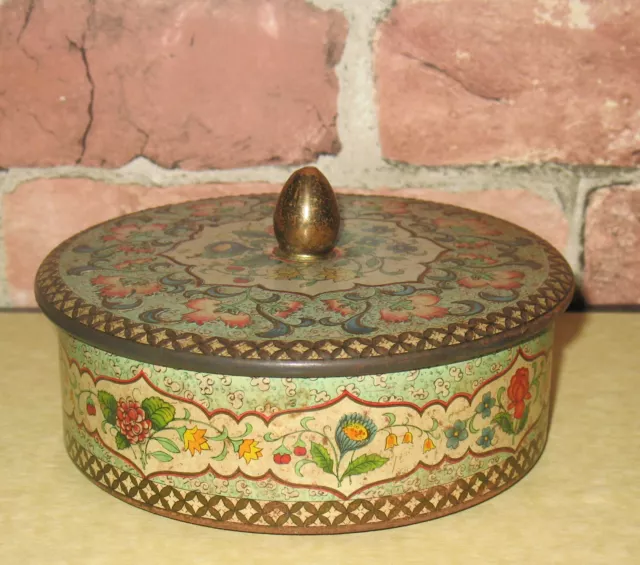 Vintage Floral Metal Tin Box Made in Holland
