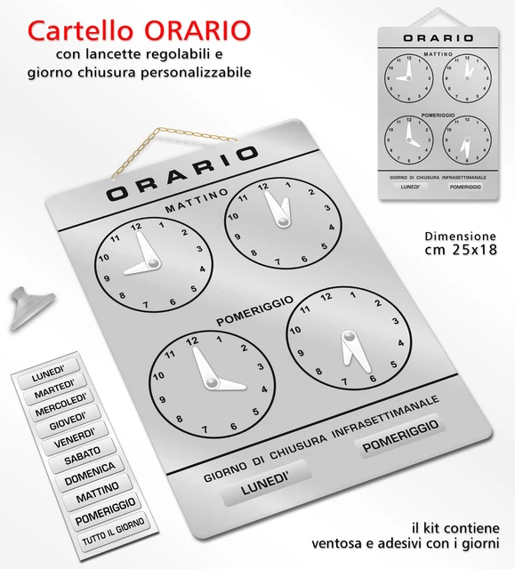Cartello Orario Regolabile Per Negozi - Con Lancette E Adesivi, Blu | Ideale Per Vetrine E Ingressi - Foto 2