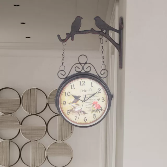 Retro Antique Station Clock Double Sided Hanging Wall Clock Indoor Outdoor Decor