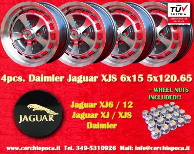 4 Cerchi+Dadi Jaguar Daimler 6x15 Jaguar XJ6 XJ12 XJS wheels+nuts +Muttern