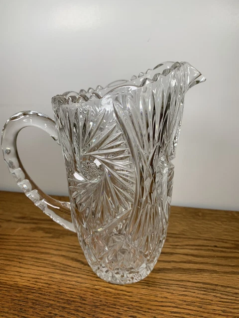 Antique 7" American Brilliant Period Cut Leaded Glass Crystal Small Pitcher