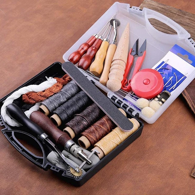 Kuppt Kit Outils Travail Cuir Complet - Artisanat Cuir Avec Outils Estampage, Rivets, Tapis Découpe Et Sac Rangement