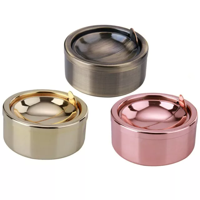 Round Stainless Steel Spin Ashtray Windproof with Press Rotating Lid Smokeless