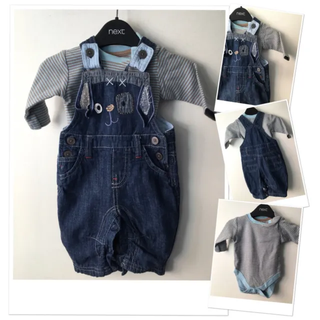Next Baby boys cute lined dungarees & bodysuit top set 0-3 months