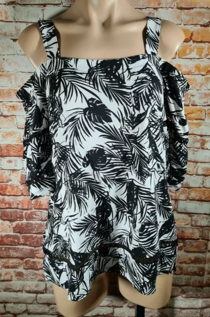 BNWT Womens Sz L 14 Rockmans Elbow Sleeve Mono Print Top RRP $59.99