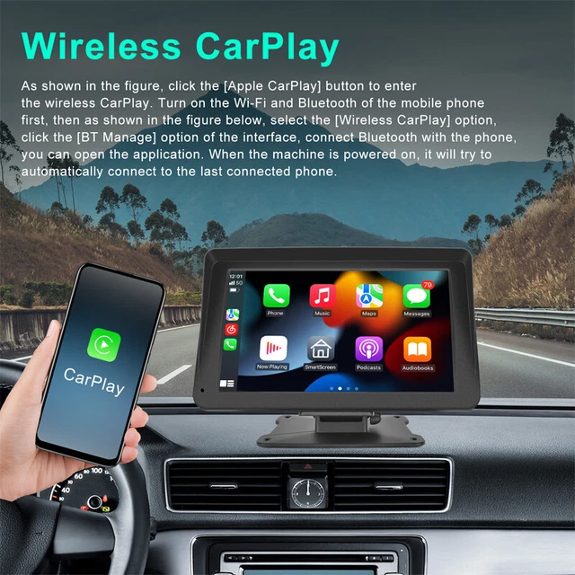 7" HD Screen Car SUV Radio Wireless CarPlay Android Auto Stereo Bluetooth 7V-32V